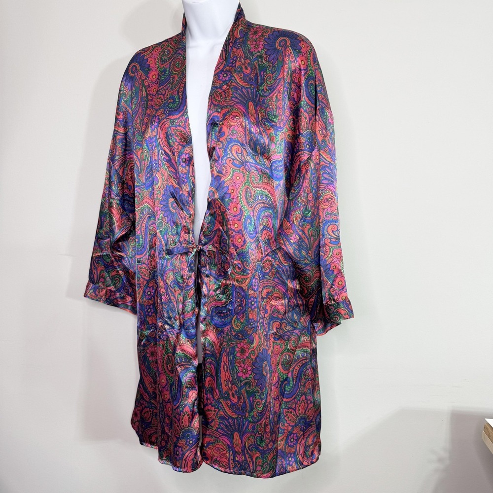 VTG‎ Gold Label Victoria's Secret Robe Womens Small Multicolor Paisley Satin